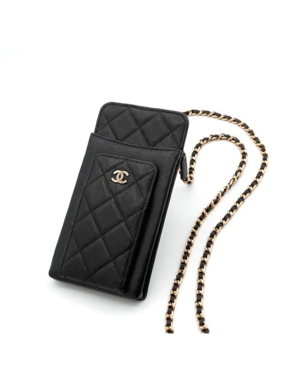 Chanel Shoulder Bag Black Gold CC Logo Quilted Phone Pouch Case